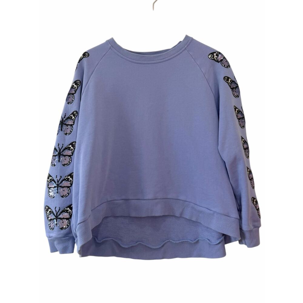Queen of Sparkles Lavender Butterfly Sequin Sleeve Sweatshirt Large